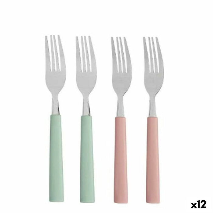 Set de Furculițe Verde Roz Argintiu Oțel inoxidabil Plastic 18,7 cm (12 Unități)