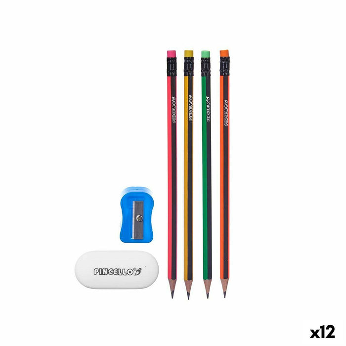 Set de Creioane Ascuțitoare Radieră (12 Unități)