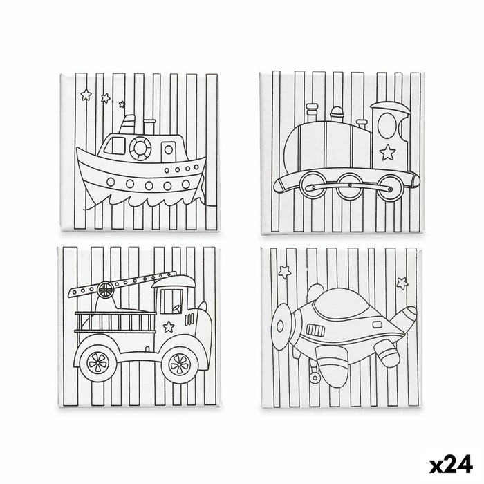 Pânză Alb Pânză 15 x 15 x 1,5 cm Pentru pictură Vehicule (24 Unități)
