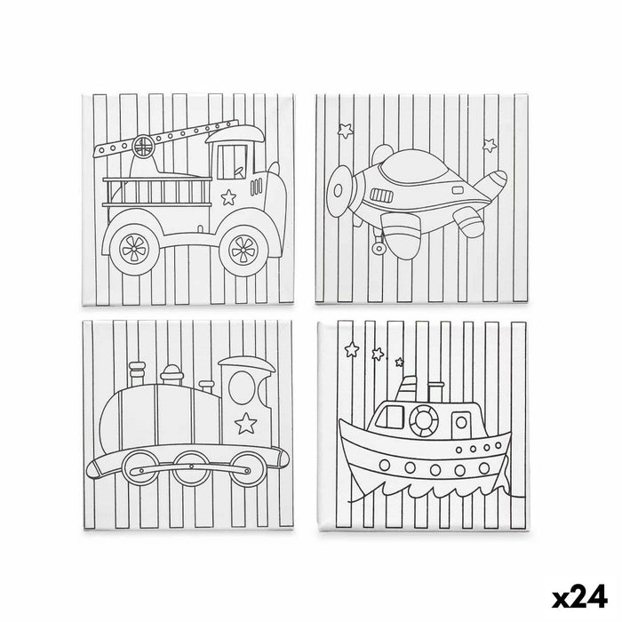 Pânză Alb Pânză 25 x 25 x 1,5 cm Pentru pictură Vehicule (24 Unități)