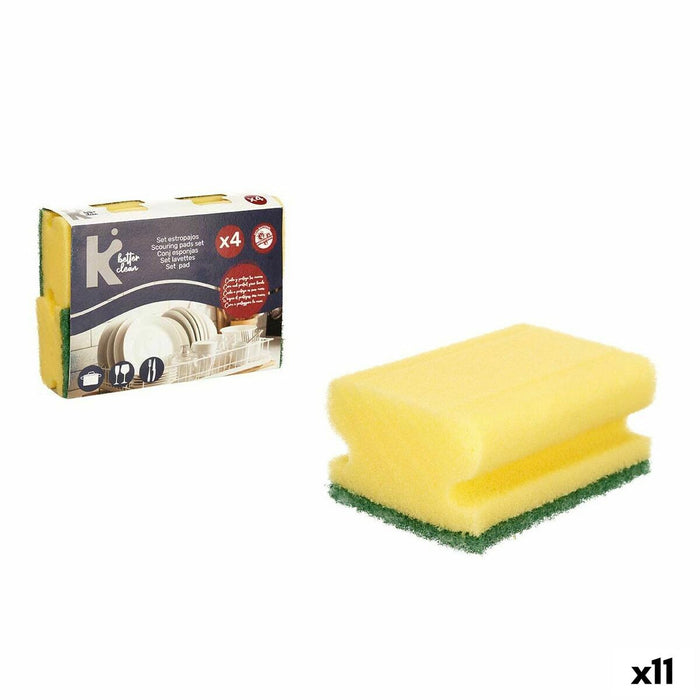 Set de tampoane de curățat Galben Verde Poliuretan Fibre abrazive 4 Piese (11 Unități)