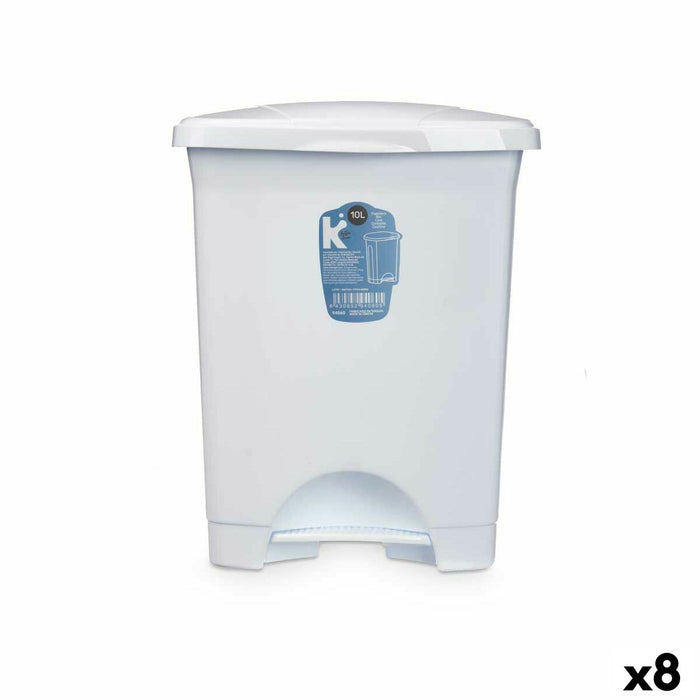 Coș de gunoi pentru hârtie cu pedală Alb Plastic 10 L (8 Unități)