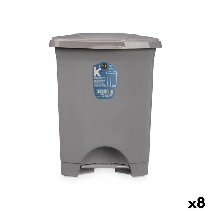 Coș de gunoi pentru hârtie cu pedală Gri Plastic 10 L (8 Unități)