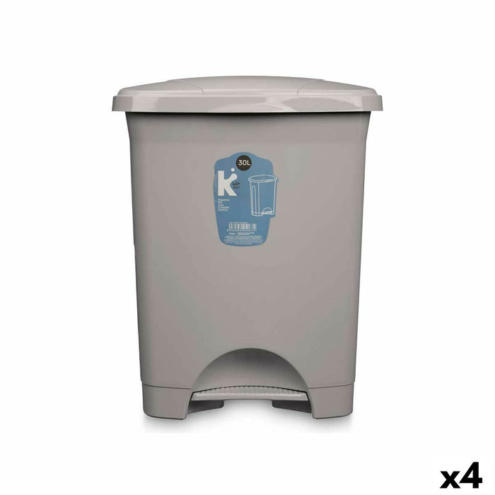 Coș de gunoi pentru hârtie cu pedală Gri Plastic 30 L (4 Unități)