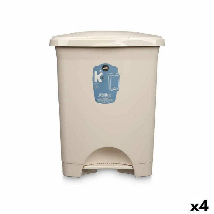 Coș de gunoi pentru hârtie cu pedală Bej Plastic 30 L (4 Unități)
