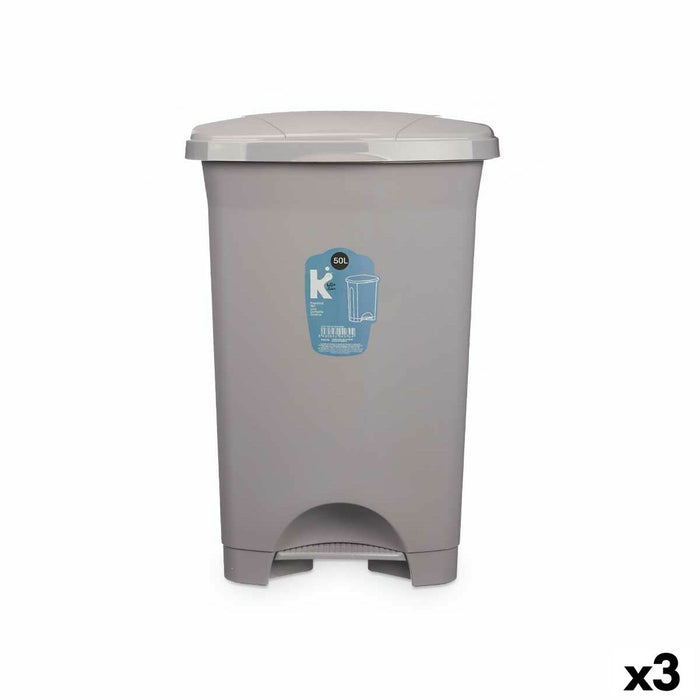 Coș de gunoi pentru hârtie cu pedală Gri Plastic 50 L (3 Unități)