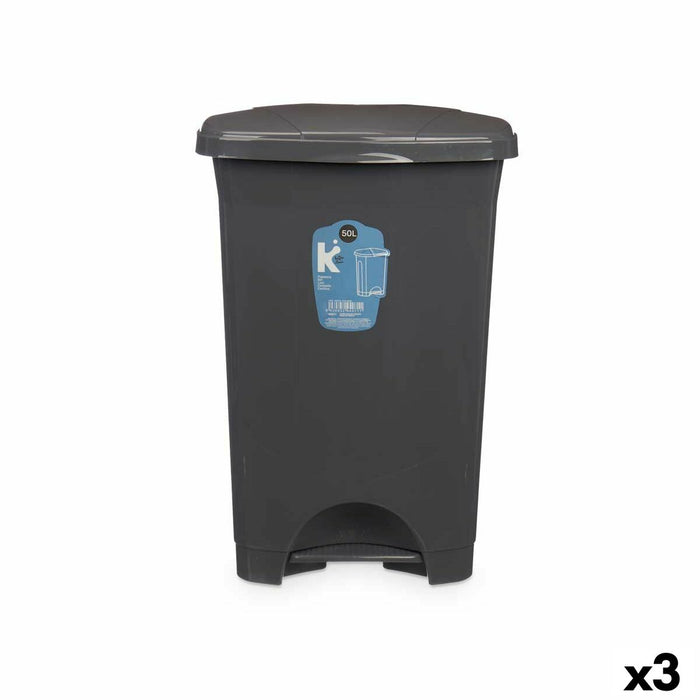 Coș de gunoi pentru hârtie cu pedală Antracit Plastic 50 L (3 Unități)