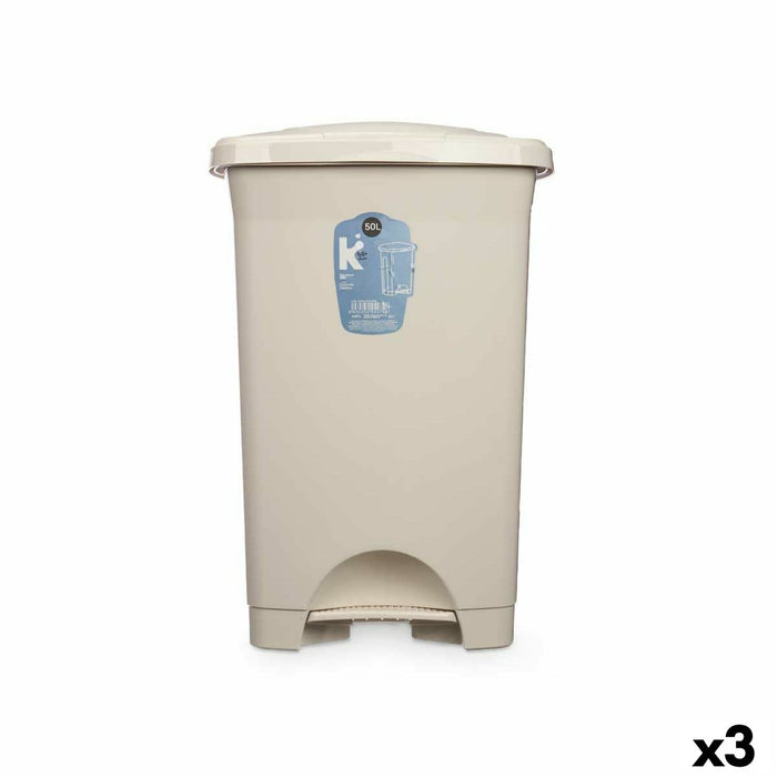 Coș de gunoi pentru hârtie cu pedală Bej Plastic 50 L (3 Unități)
