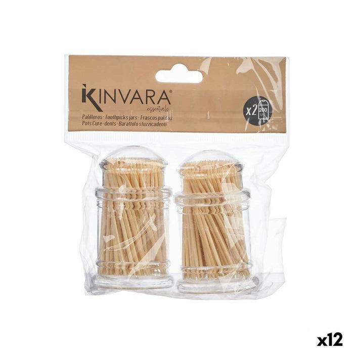 Suport pentru Scobitori Maro Transparent Lemn Metacrilat 4,5 x 4,5 x 7,5 cm 2 Piese (12 Unități)