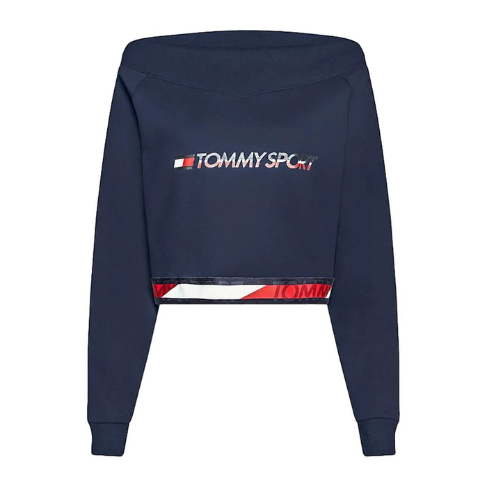 Hanorac fără Glugă Femei Tommy Hilfiger Crop V Neck Albastru închis