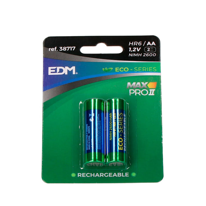 Baterii Reîncărcabile EDM Max Pro II Eco-Series 2600 mAh AA HR6 1,2 V (2 Unități)