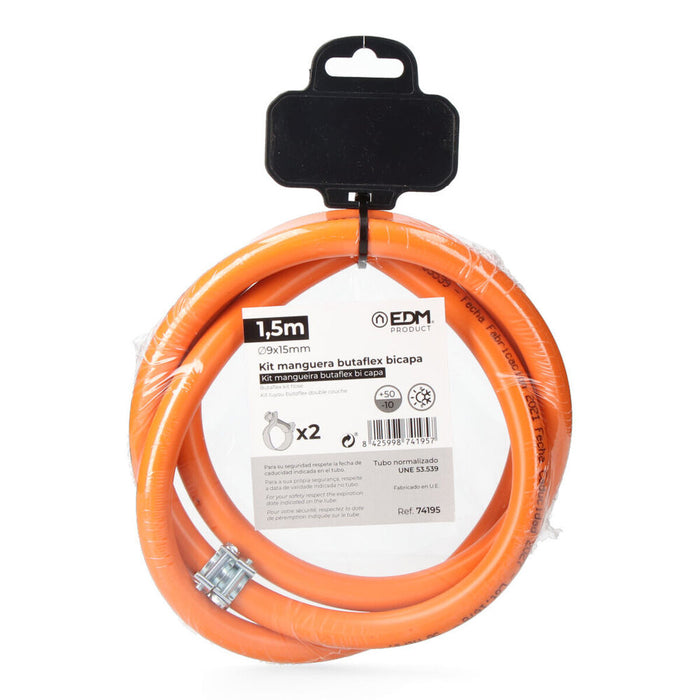 Tub pentru gaz butan EDM Butaflex 2 clemă două straturi 9 x 15 mm 1,5 m