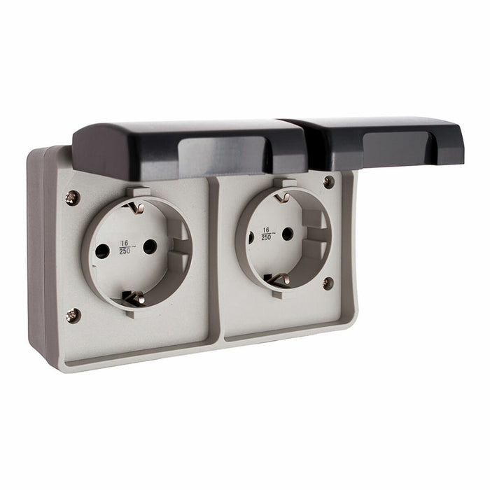 Soclu de priză EDM Cu Capac Double Etanş Gri Suprafață 250 V 16 A IP44