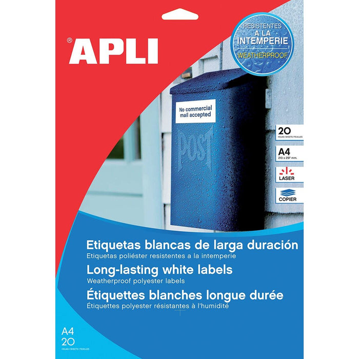 Etichete autoadezive Apli 210 x 297 mm Alb 20 Frunze