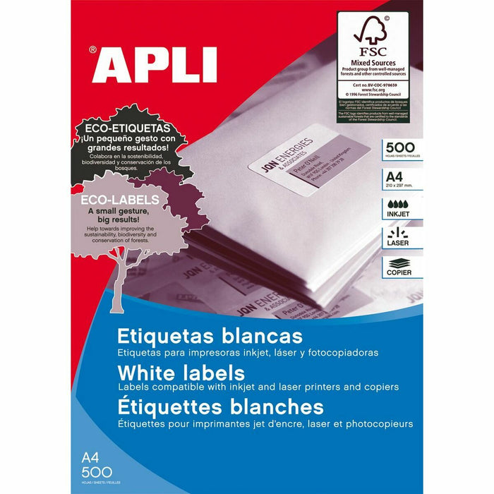 Etichete autoadezive Apli 500 Frunze 105 x 148 mm Alb