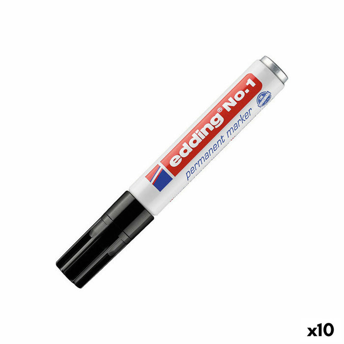 Marker permanent Edding Nº 1 Negru (10 Unități)