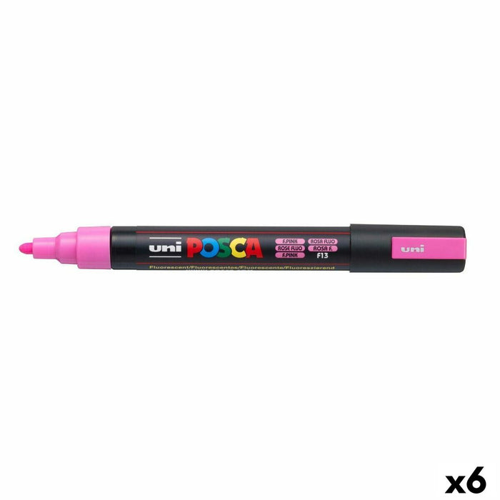 Marker fosforescent POSCA PC-5M Roz (6 Unități)