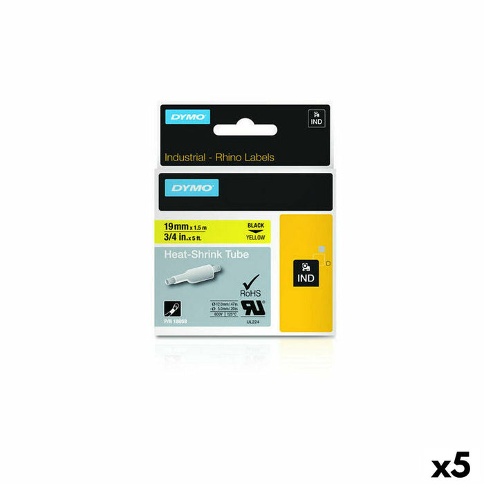 Bandă Laminată pentru Aparate de Etichetat Dymo 19 mm x 1,5 m Negru Galben (5 Unități)
