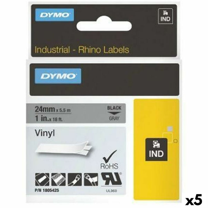 Bandă Laminată pentru Aparate de Etichetat Rhino Dymo ID1-12 12 x 5,5 mm Negru Alb Vynils Auto-adezivi (5 Unități)