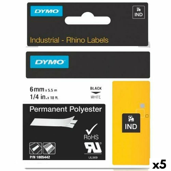 Bandă Laminată pentru Aparate de Etichetat Rhino Dymo ID1-6 Alb Negru 6 x 5,5 mm (5 Unități)