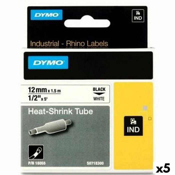 Bandă Laminată pentru Aparate de Etichetat Rhino Dymo ID1-12 Alb Negru 12 x 1,5 mm (5 Unități)
