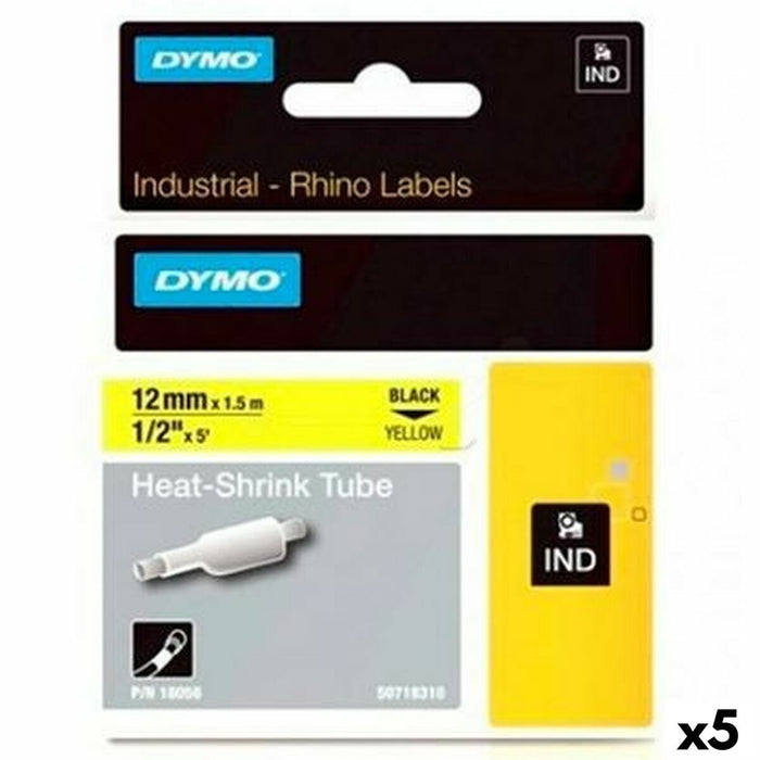 Bandă Laminată pentru Aparate de Etichetat Rhino Dymo ID1-12 Galben Negru 12 x 1,5 mm (5 Unități)