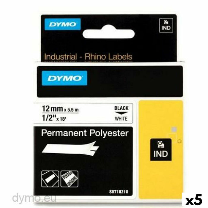 Bandă Laminată pentru Aparate de Etichetat Rhino Dymo ID1-12 12 x 5,5 mm Negru Alb Auto-adezivi (5 Unități)