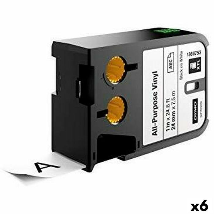 Centură pentru transfer termic Dymo Alb Negru 24 x 7,5 mm Vynils (6 Unități)