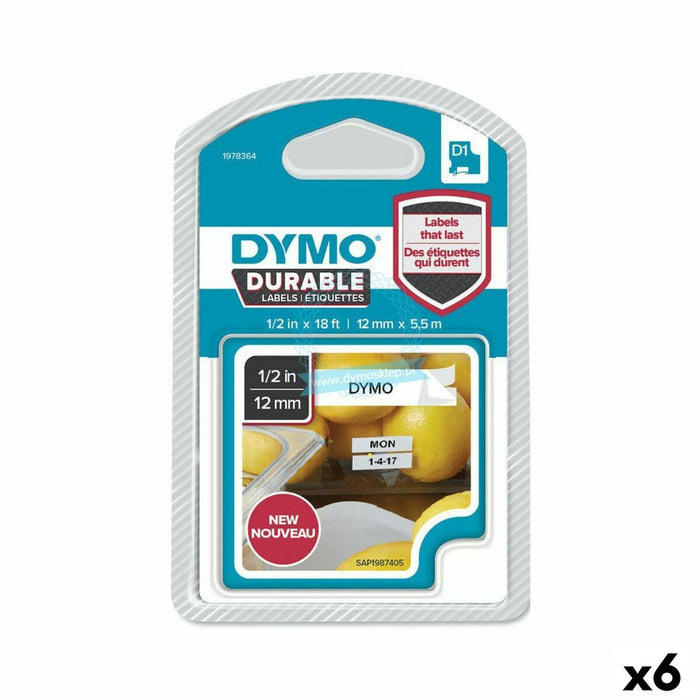 Centură pentru transfer termic Dymo Alb Negru 12 x 5,5 mm (6 Unități)
