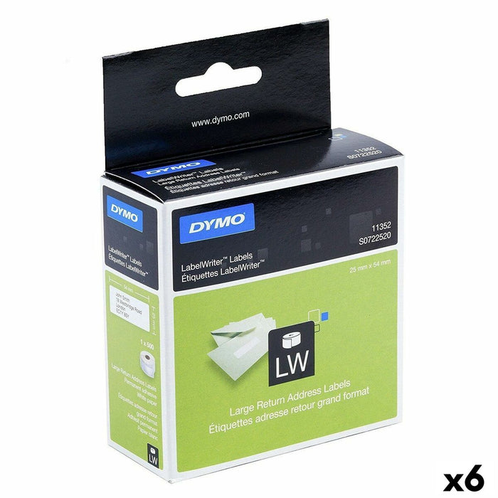 Etichete pentru Imprimantă Dymo 500 Piese 25 x 54 mm Alb Negru (6 Unități)