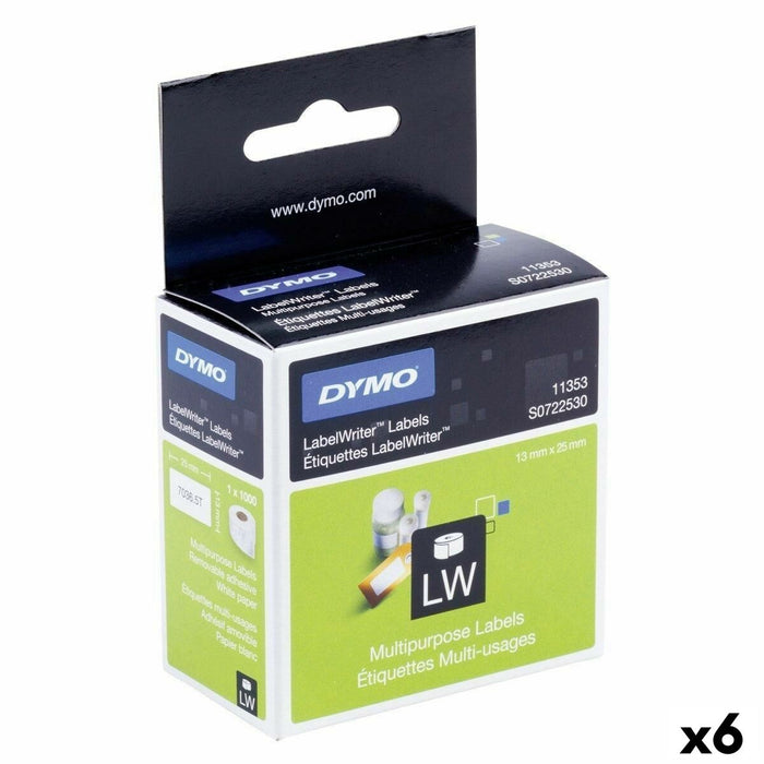 Etichete pentru Imprimantă Dymo Alb Negru 1000 Piese 13 x 25 mm (6 Unități)
