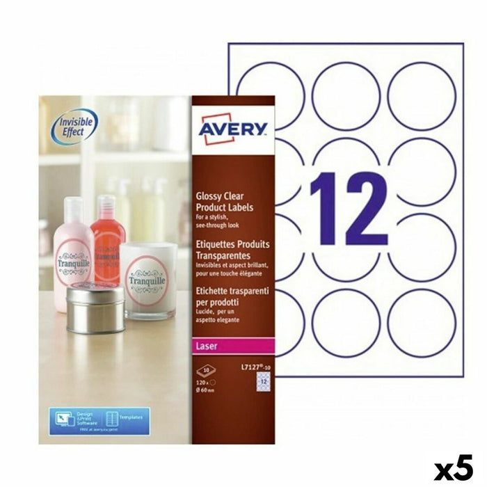 Etichete pentru Imprimantă Avery Transparent Rotund 10 Frunze ø 60 mm (5 Unități)
