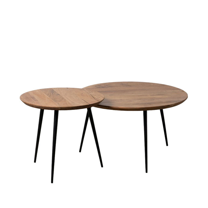 Set de 2 mese Negru Natural Metal Fier Lemn de salcâm 70 x 70 x 40 cm (2 Unități)