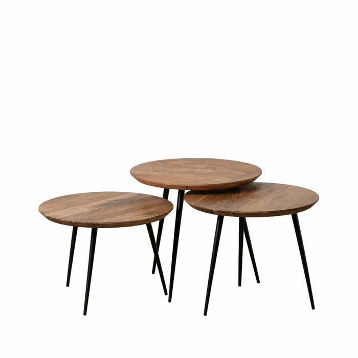 Set de 3 mese Lemn Metal Fier Lemn de salcâm 50 x 50 x 45 cm