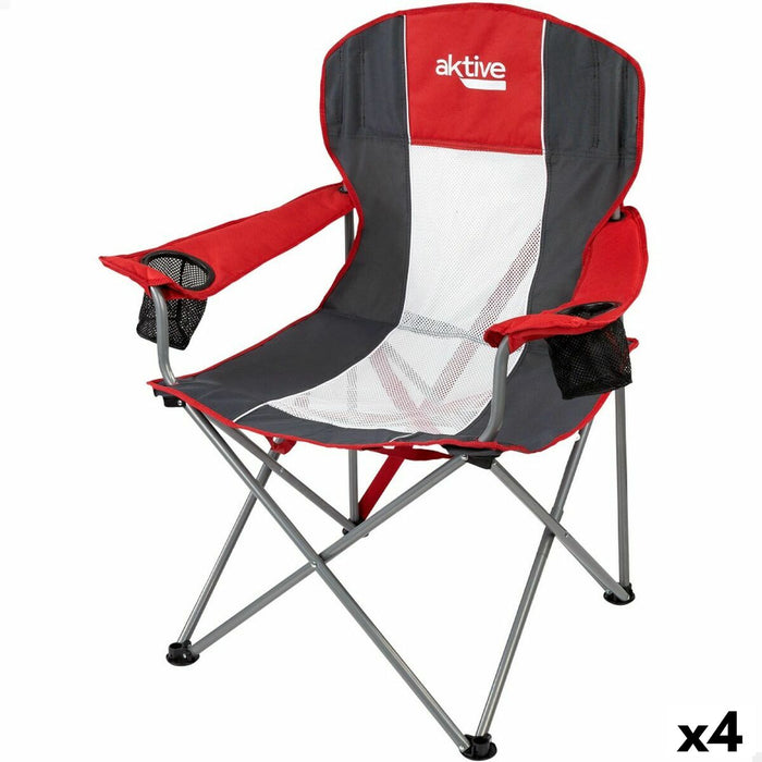 Scaun de camping pliabil Aktive Gri închis Roșu 56 x 98 x 59 cm (4 Unități)