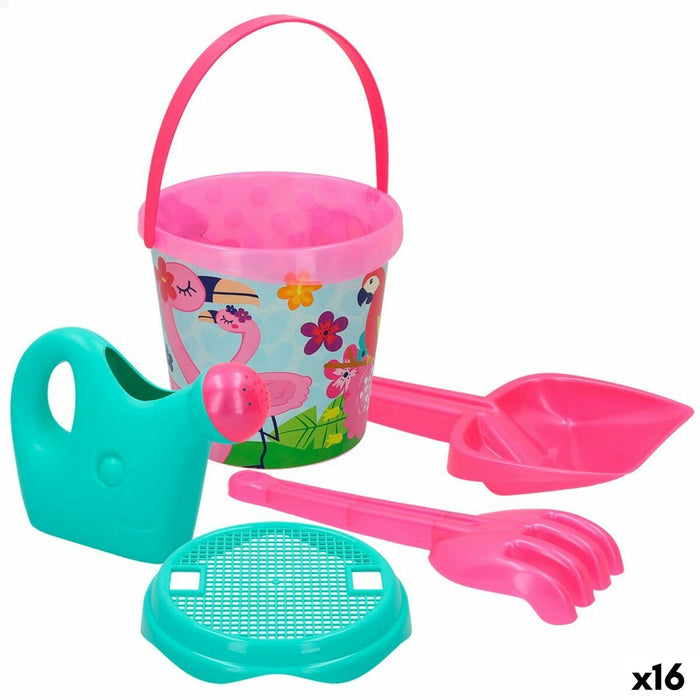 Set de jucării de plajă Colorbaby Ø 18 cm Flamingo roz (16 Unități)