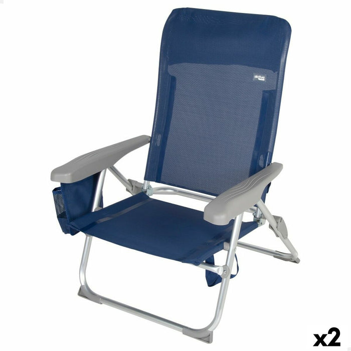 Scaun de plajă Aktive Slim Pliabil Bleumarin 47 x 87 x 58 cm (2 Unități)