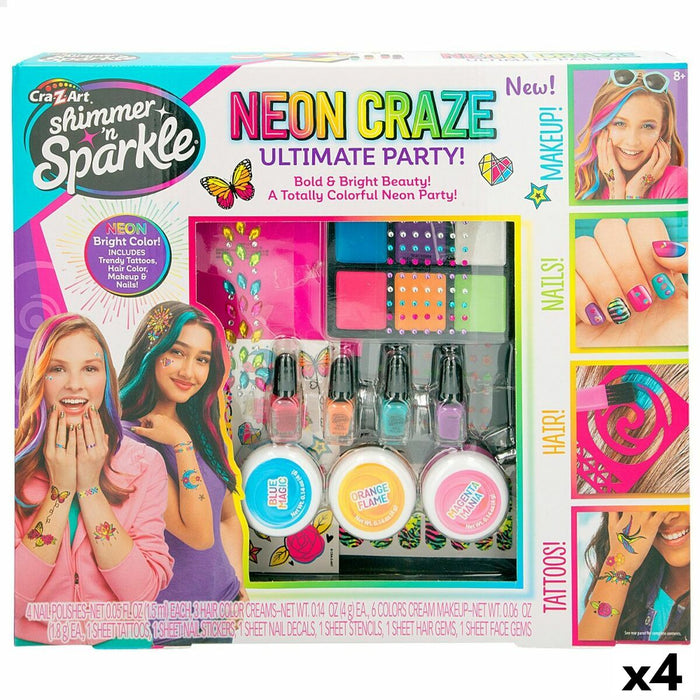 Set de Frumusețe Cra-Z-Art Ultimate Party Infantil Neon Unghii Păr Corp 4 Unități