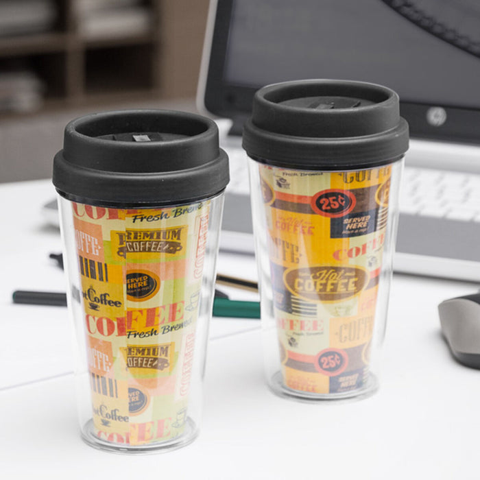 Pahar cu Capac și Perete Dublu Coffee