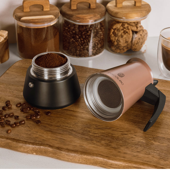 Cafetieră italiană Cecotec Piccolina 400 Beige, 200 ml, 4 cești, 14 × 10,5 × 17,5 cm