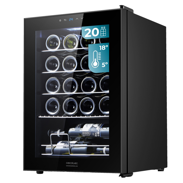 Răcitor de vinuri Cecotec Bolero GrandSommelier 2050 Black Compressor, 20 de sticle, clasa G, negru