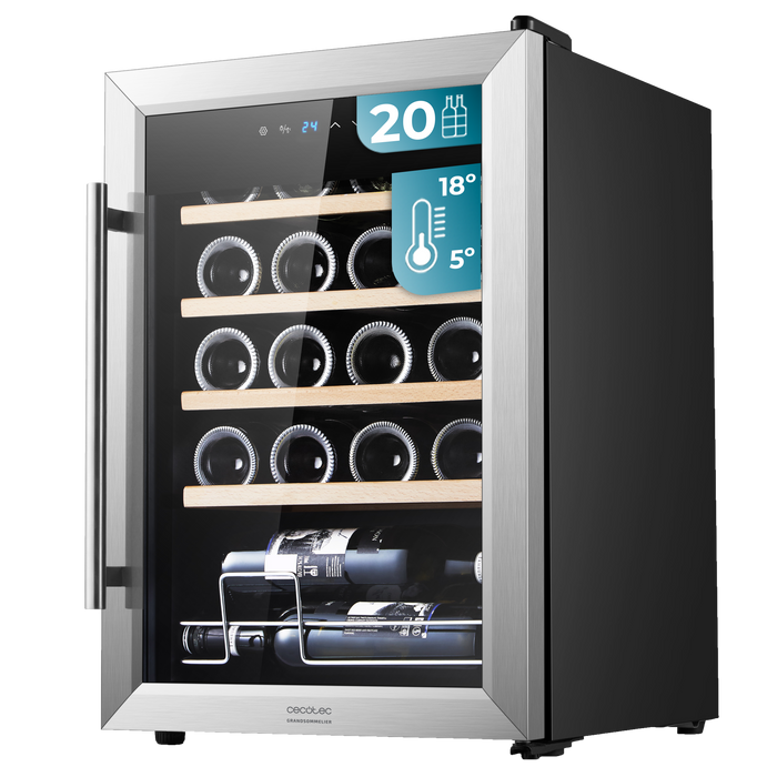 Răcitor de vinuri Cecotec Bolero GrandSommelier 2050 Inox Compressor, 20 sticle, 39 dB, clasa G, inox