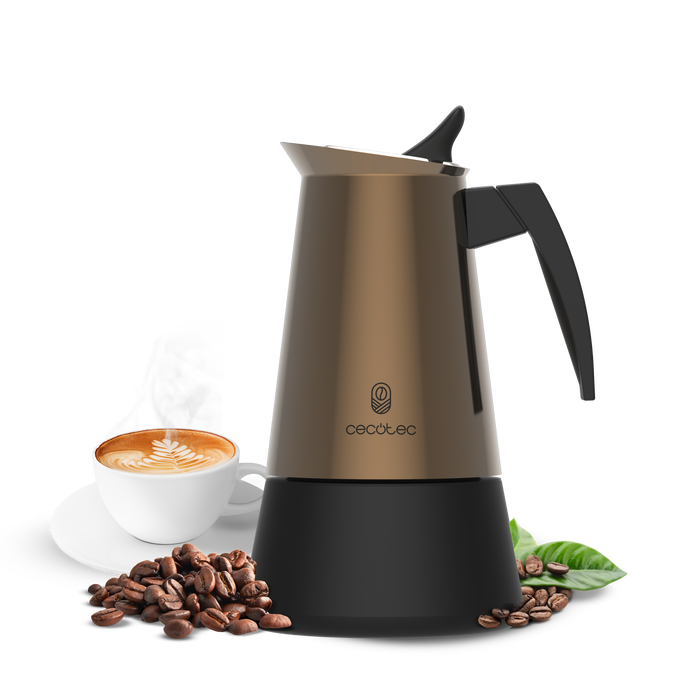 Cafetieră italiană Cecotec Piccolina 200 Gold, 100 ml, pentru 2 cești, inox