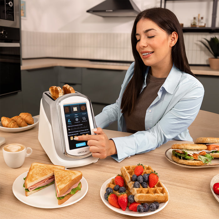 Prăjitor de pâine vertical Cecotec ToastPad Double Connected, 1400 W, 7 trepte, alb