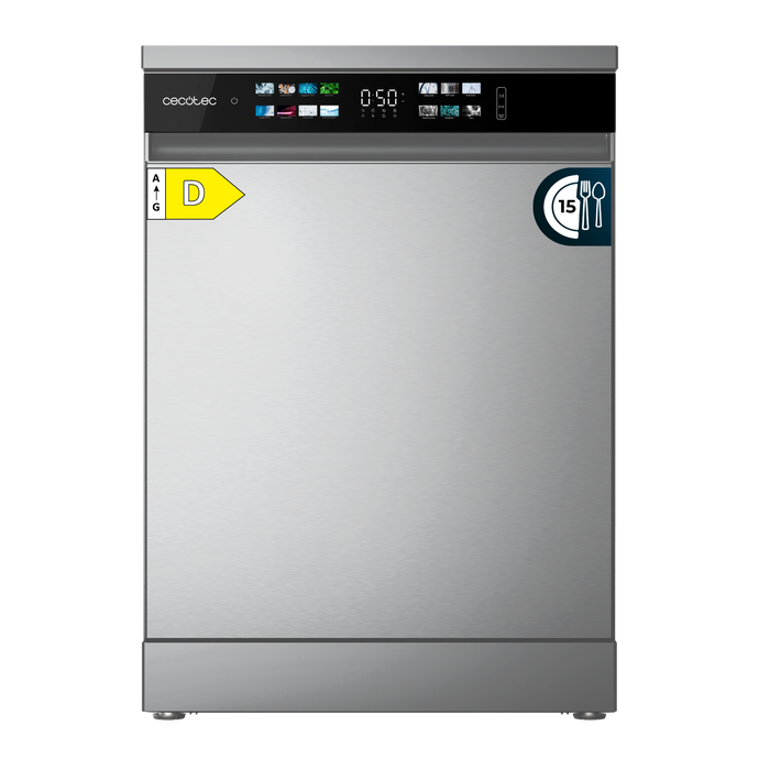 Mașină de spălat vase 60 cm Cecotec Bolero Aguazero 6210 Inox D, 15 seturi, 8 programe, clasa D, inox