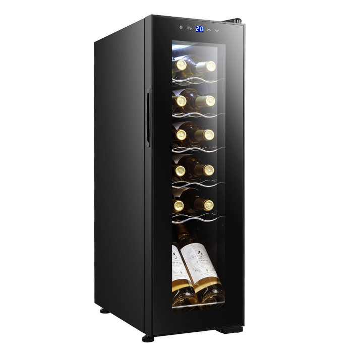 Răcitor de vinuri Cecotec Bolero GrandSommelier 1250 CoolCrystal Compressor, 12 sticle, 8–18 °C, clasa G, negru