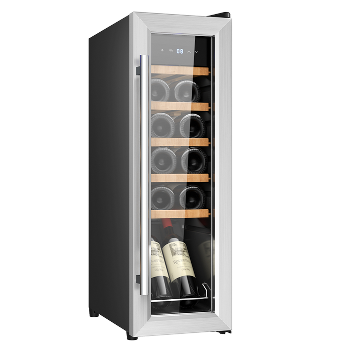 Răcitor de vinuri Cecotec Bolero GrandSommelier 1250 CoolWood Compressor, 12 sticle, clasa G, inox