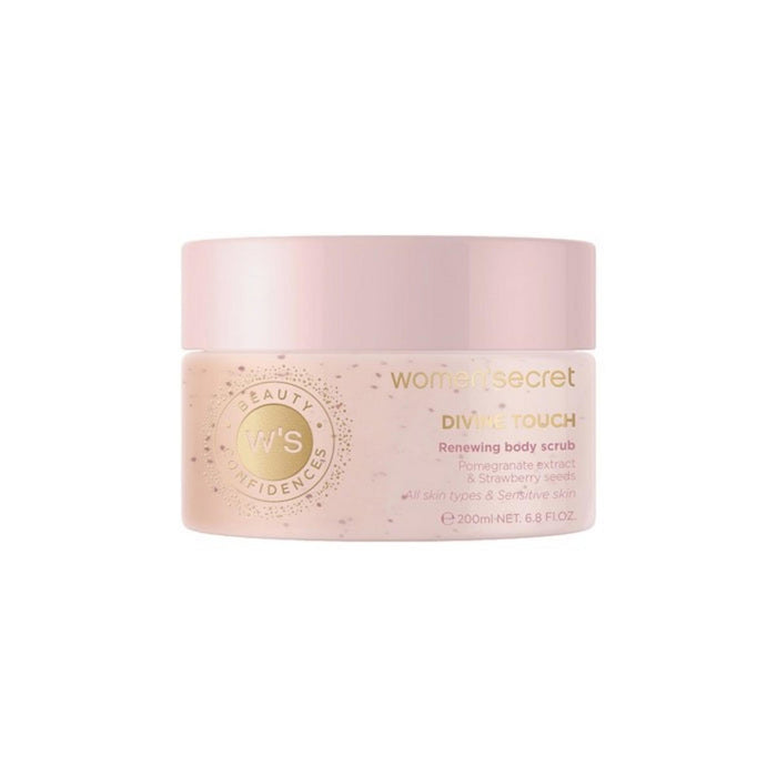 Exfoliant pentru corp Women'Secret Divine Touch, efect de reînnoire, cu extract de rodie și semințe de căpșuni, 200 ml