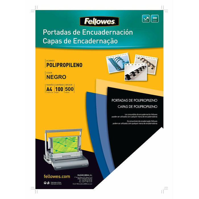 Cuvertură Fellowes 54772 100 Unități Legare Negru A4 polipropilenă
