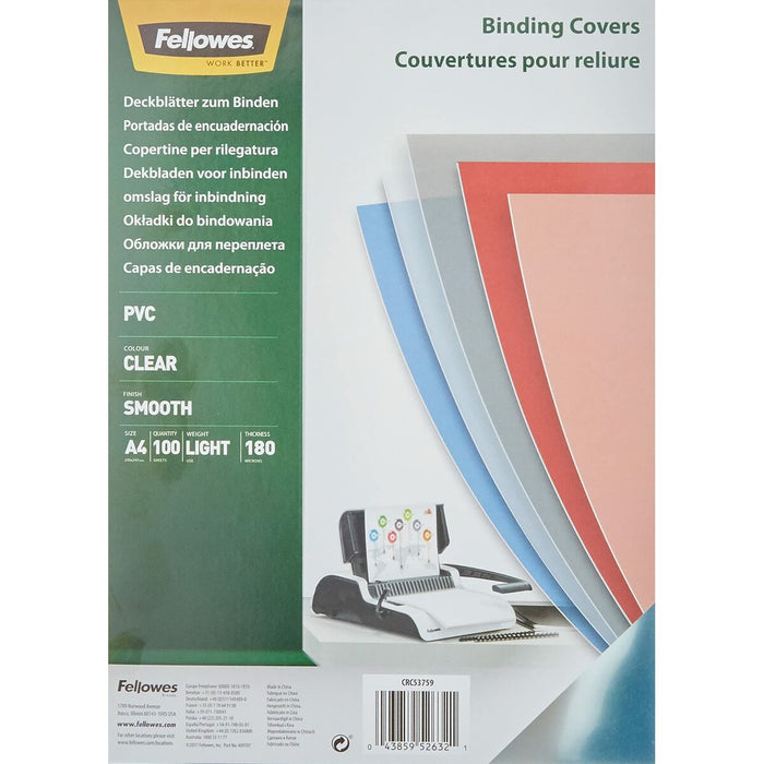 Coperți pentru legare Fellowes 5375901 100 Unități Transparent A4 PVC